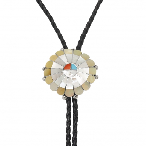 Bolo tie Zuni Sunface en marqueterie, BT71 - Harpo Paris