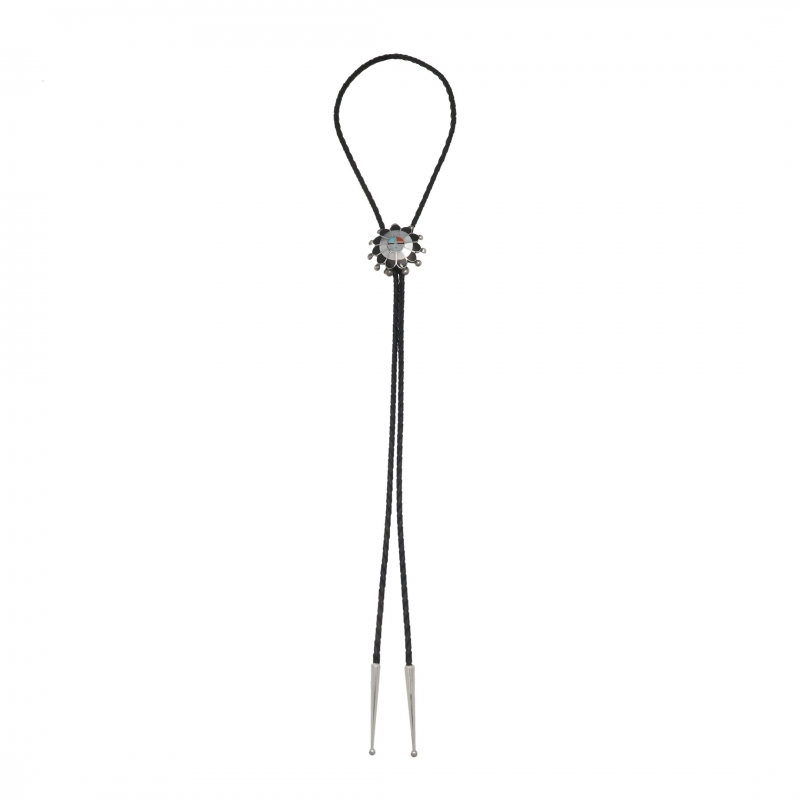 Bolo tie Sunface marqueterie et argent BT70 - Harpo Paris