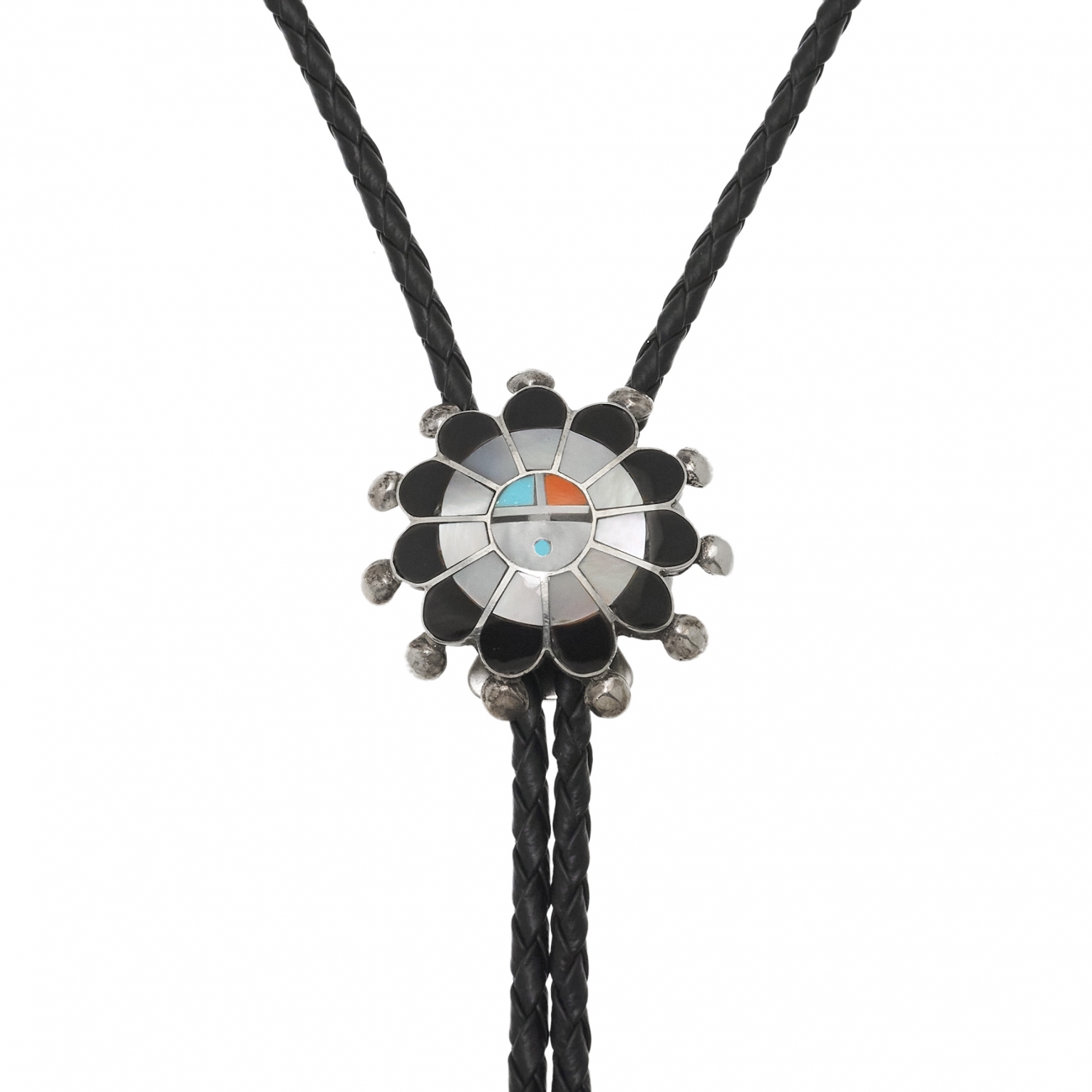 Bolo tie Sunface marqueterie et argent BT70 - Harpo Paris