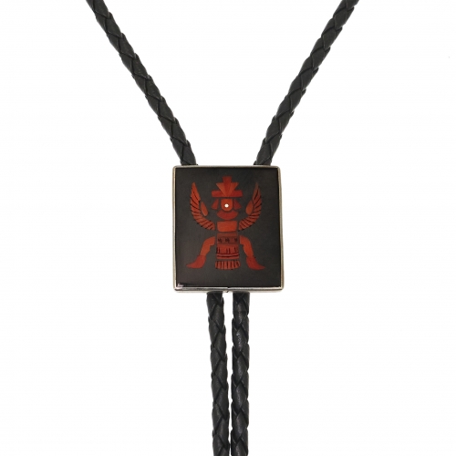 Bolo tie Zuni en marqueterie et argent BT74 - Harpo Paris