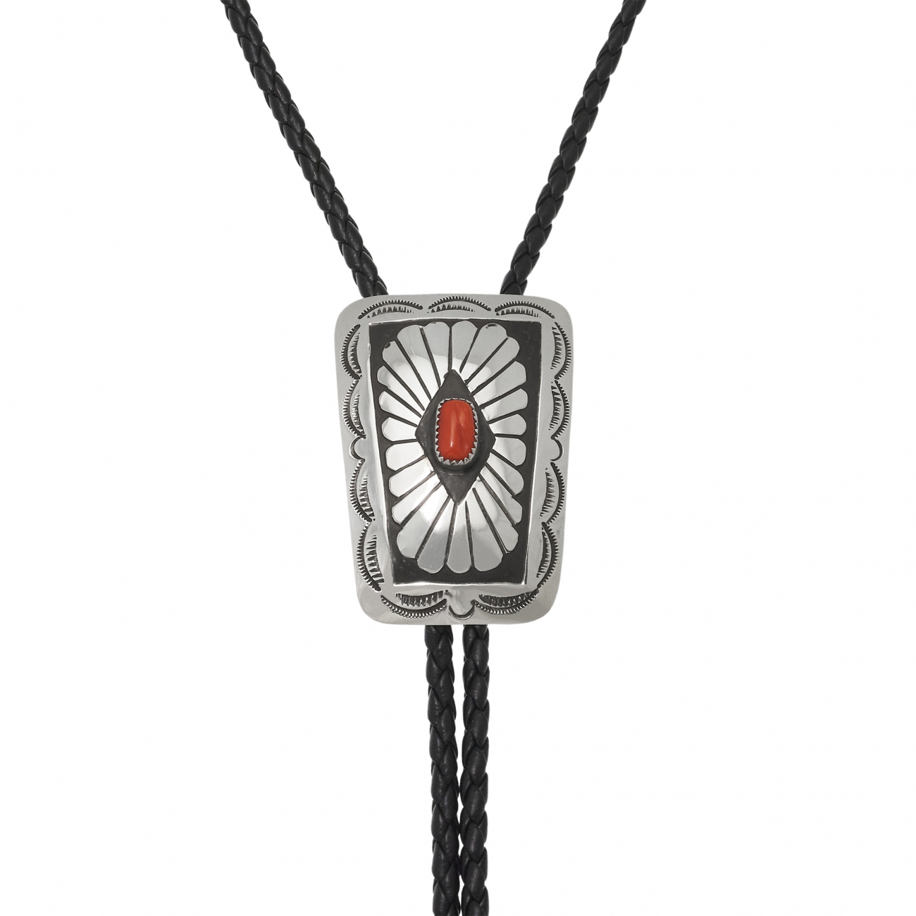 Silver and coral Bolo tie BT72 - Harpo Paris