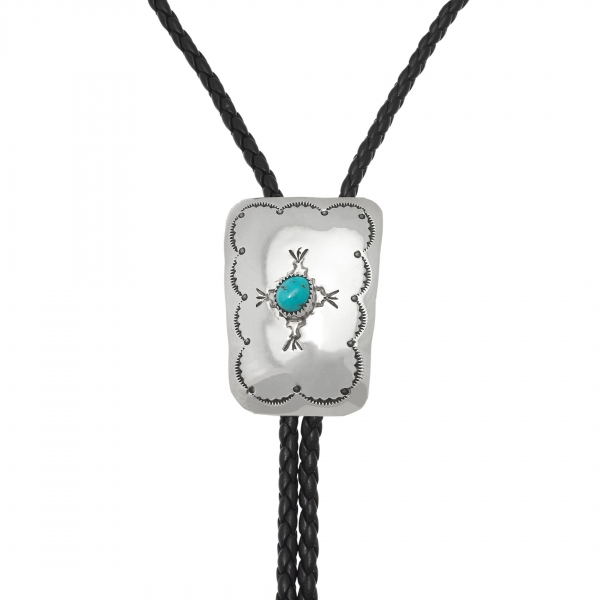 Bolo tie en turquoise et argent massif Navajo BT73 - Harpo Paris