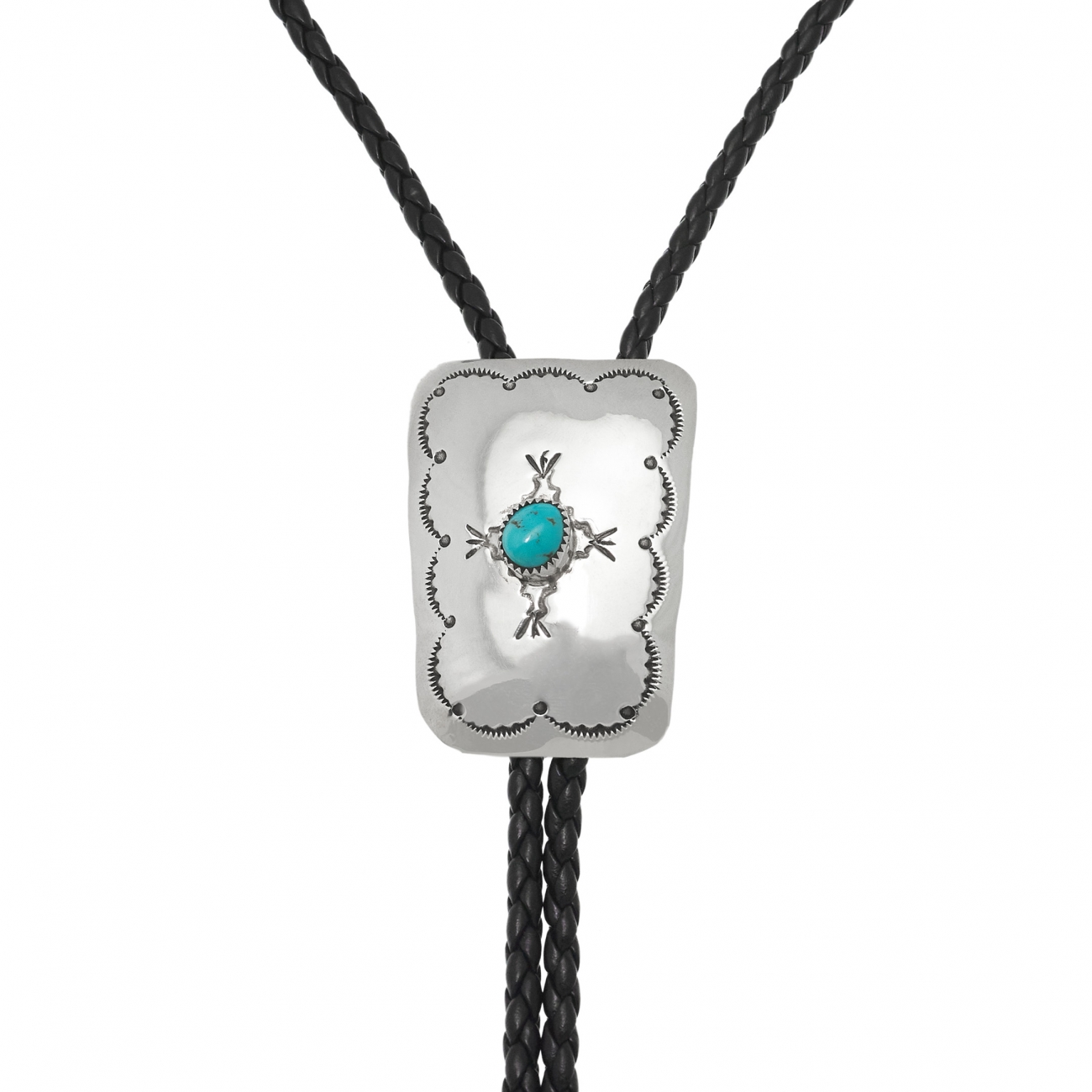 Bolo tie en turquoise et argent massif Navajo BT73 - Harpo Paris