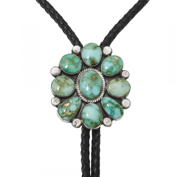 Bolo tie Navajo en turquoise et argent BT66 - Harpo Paris