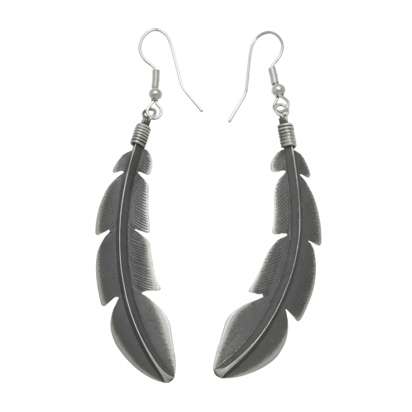 Silver feathers Navajo earrings BO413 - Harpo Paris