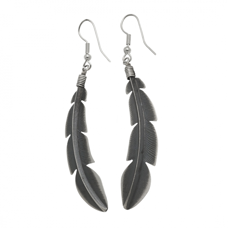 Silver feathers Navajo earrings BO413 - Harpo Paris