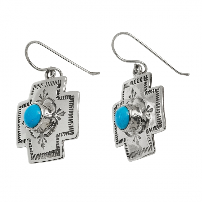 Turquoise and silver cross earrings BO412 - Harpo Paris