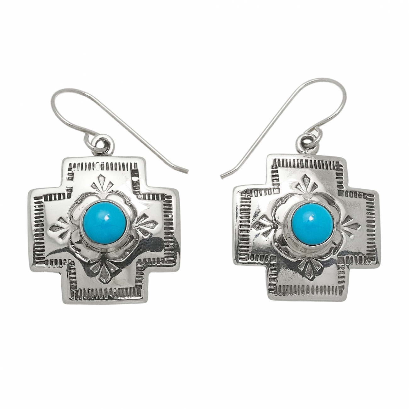 Turquoise and silver cross earrings BO412 - Harpo Paris