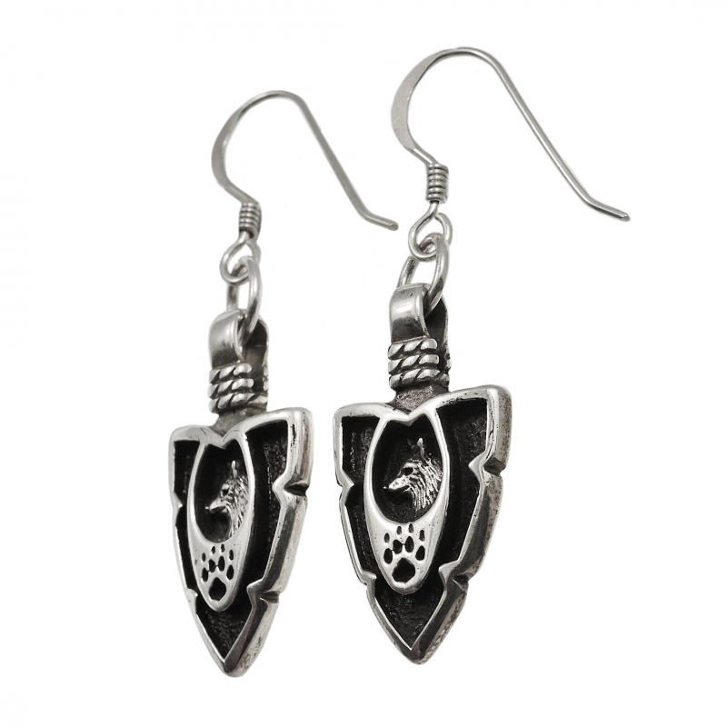 Boucles d'oreilles flèche loup en argent massif BO426