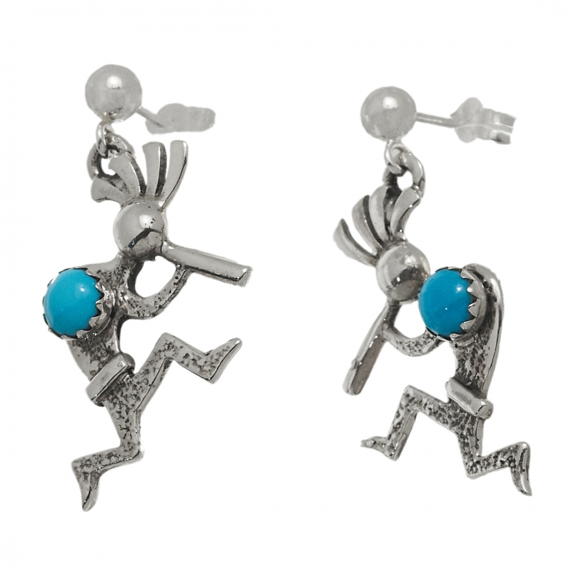 Boucles d'oreilles Kokopelli en turquoise et argent BO425 - Harpo Paris