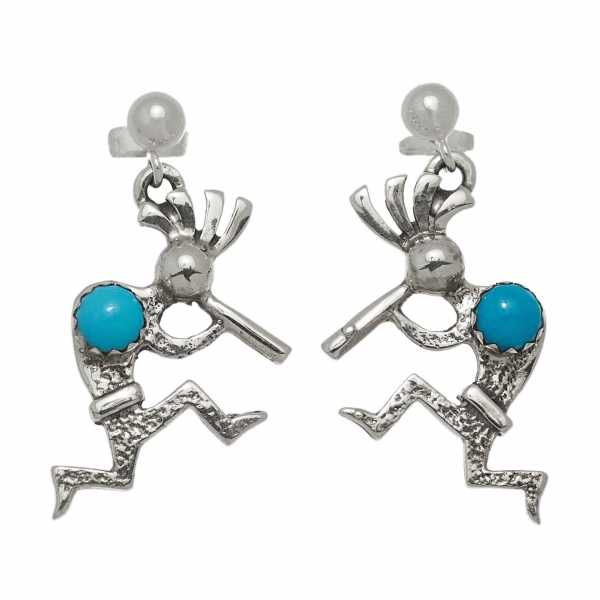 Boucles d'oreilles Kokopelli en turquoise et argent BO425 - Harpo Paris