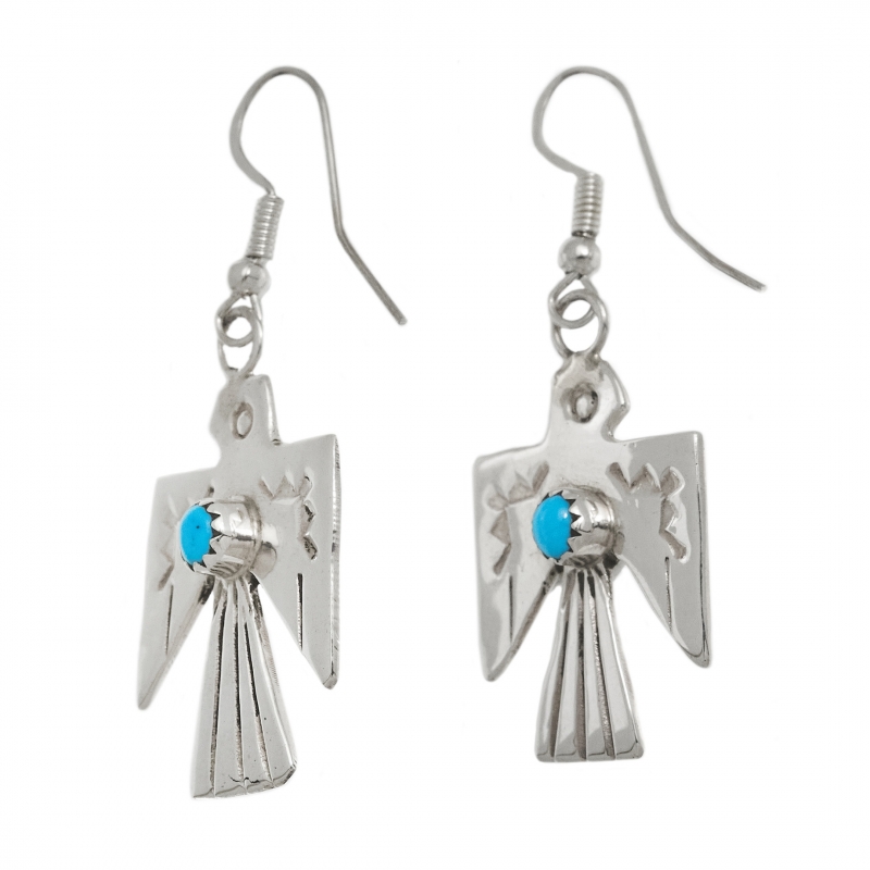 Boucles d'oreilles aigles turquoise et argent - Harpo Paris