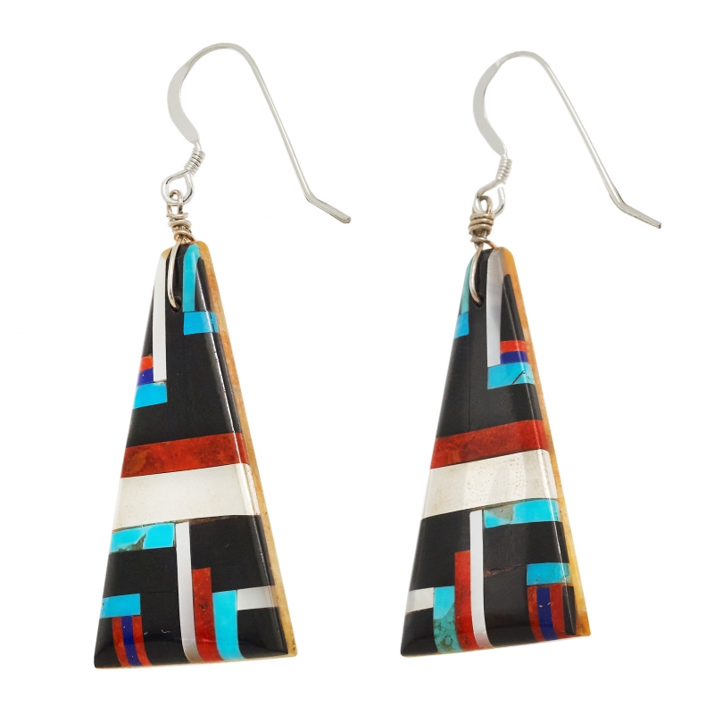 Pueblo earrings made of an inlay of stones BO408 - Harpo Paris