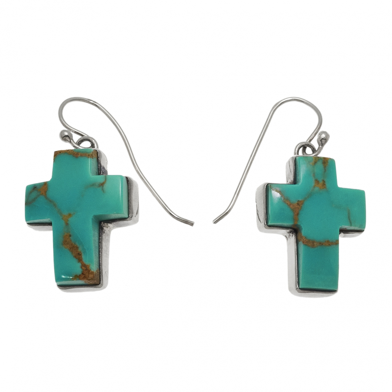 Boucles d'oreilles croix turquoise et argent BO411 - Harpo Paris