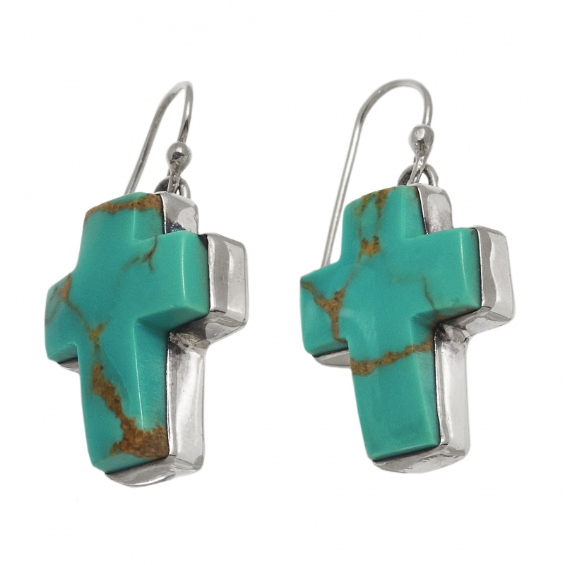 Boucles d'oreilles croix turquoise et argent BO411 - Harpo Paris