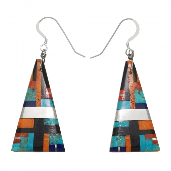 Pueblo earrings made of an inlay of stones, BO406 - Harpo Paris