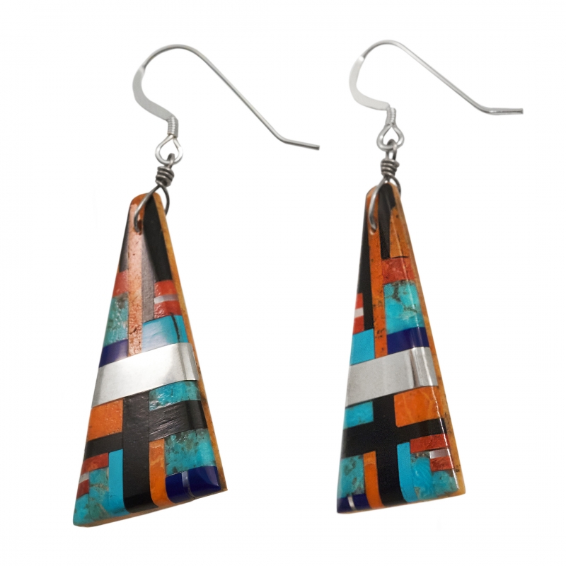 Pueblo earrings made of an inlay of stones, BO406 - Harpo Paris