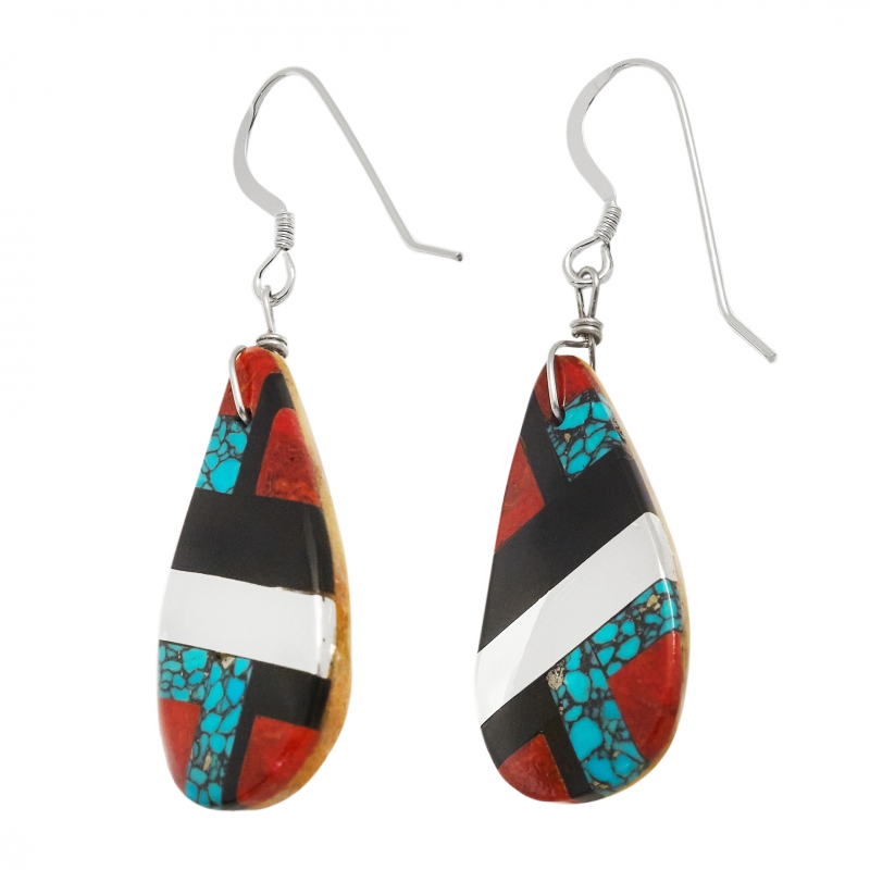 Pueblo earrings made of an inlay of stones, BO407 - Harpo Paris