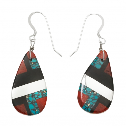 Pueblo earrings made of an inlay of stones, BO407 - Harpo Paris