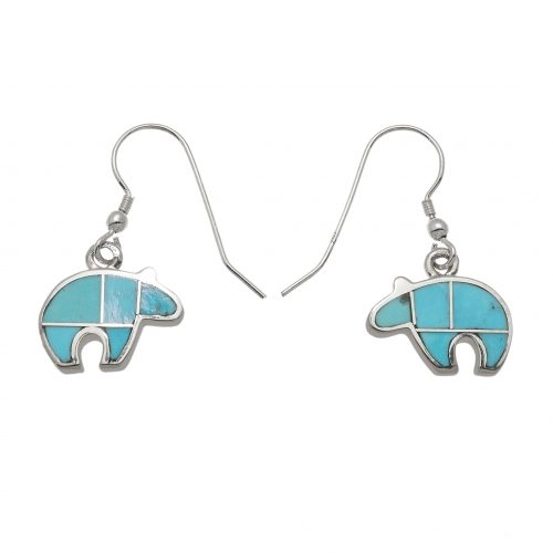 Boucles d'oreilles marqueterie turquoise et argent BO423 - Harpo Paris