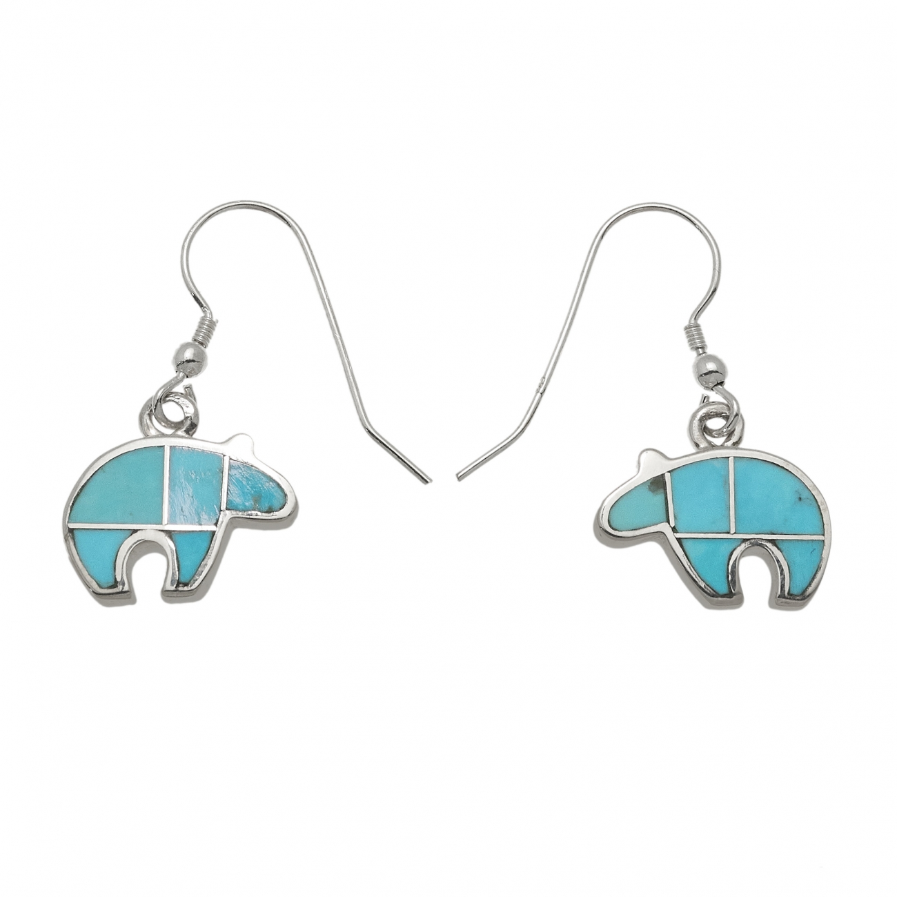 Boucles d'oreilles marqueterie turquoise et argent BO423 - Harpo Paris