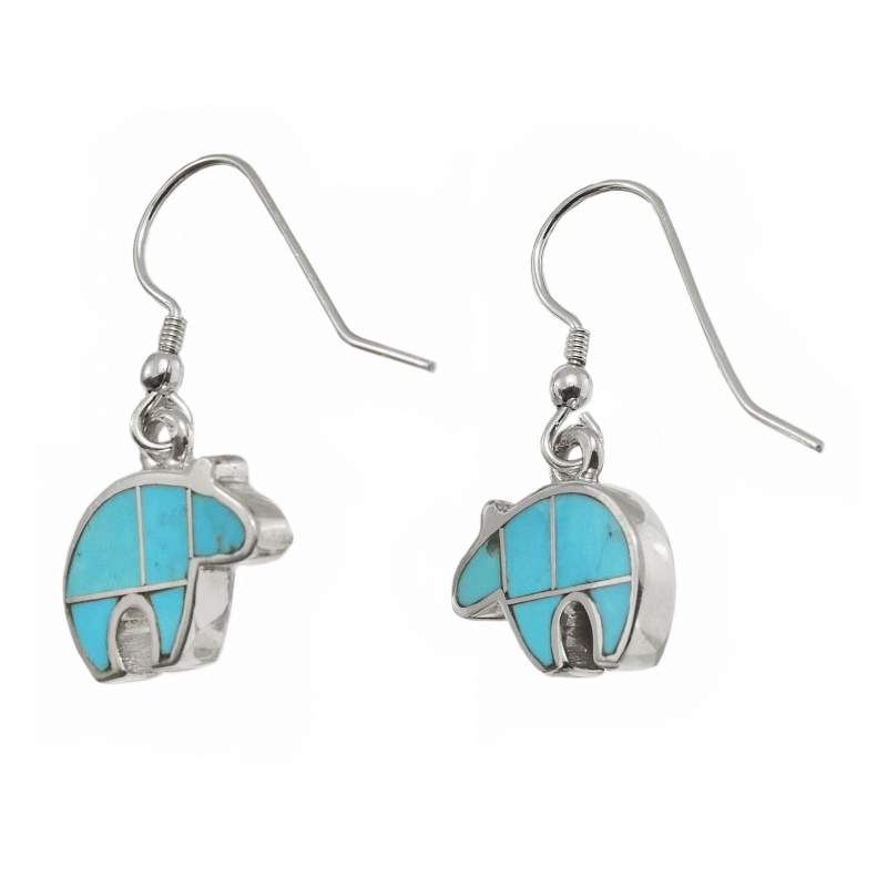 Boucles d'oreilles marqueterie turquoise et argent BO423 - Harpo Paris