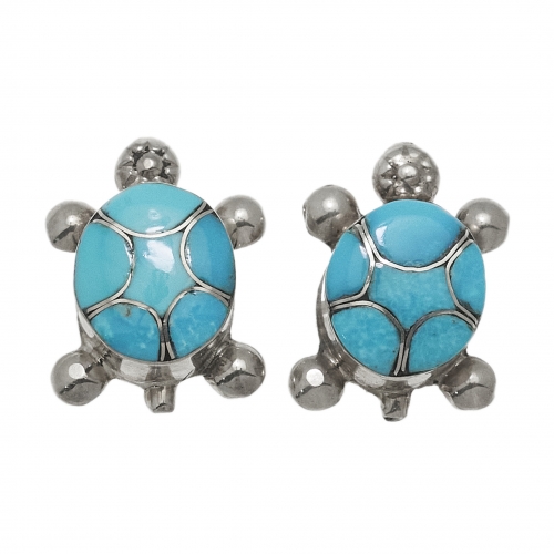 Turquoise and silver turtler earrings BO422 - Harpo Paris