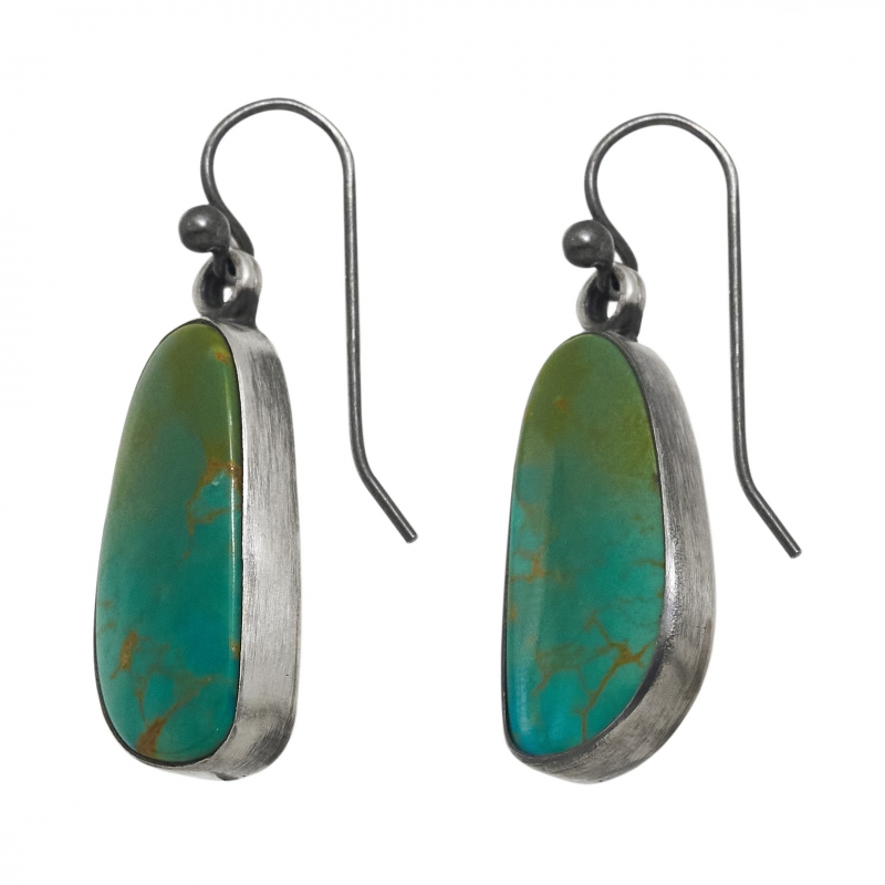 Boucles d'oreilles tranches de turquoise cerclées d'argent massif  BO399 - Harpo Paris