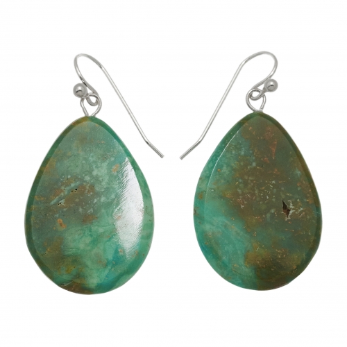 Boucles d'oreilles tranches de turquoise cerclées d'argent massif  BO394 - Harpo Paris