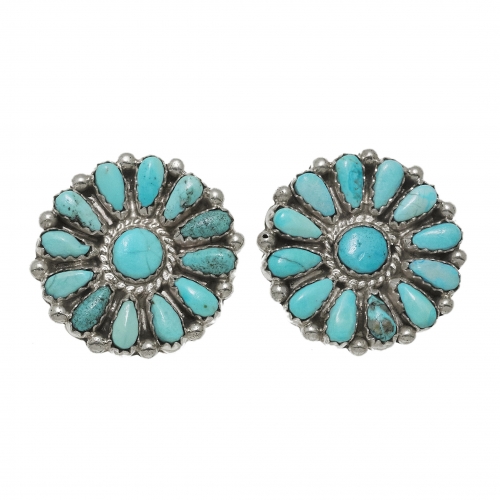 Boucles d'oreilles Cactus Flower turquoise sur argent massif BO448 - Harpo Paris