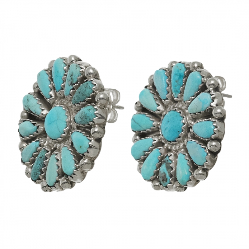 Boucles d'oreilles Cactus Flower turquoise sur argent massif BO448 - Harpo Paris