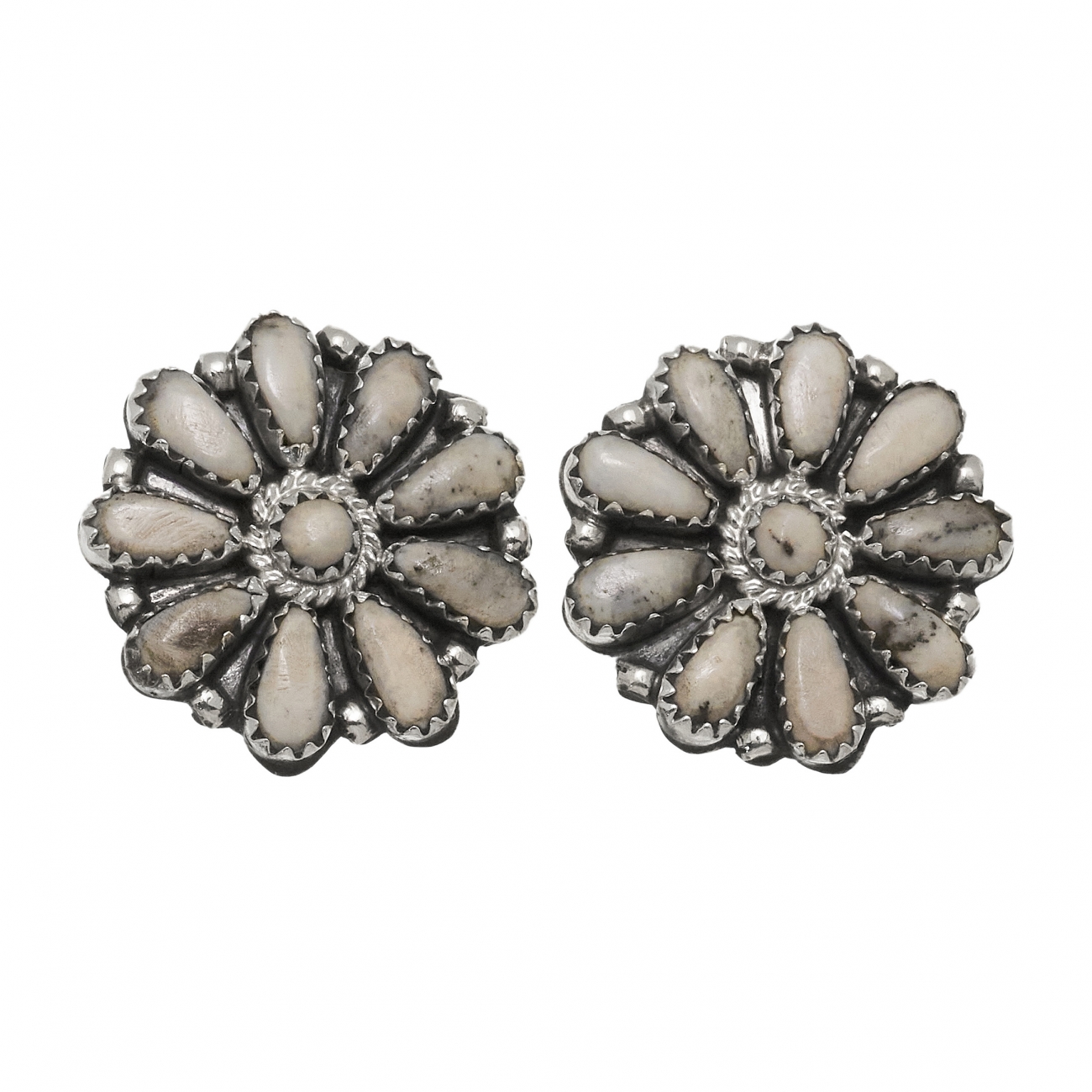 Boucles d'oreilles Cactus Flower White Buffalo sur argent massif BO450 - Harpo Paris