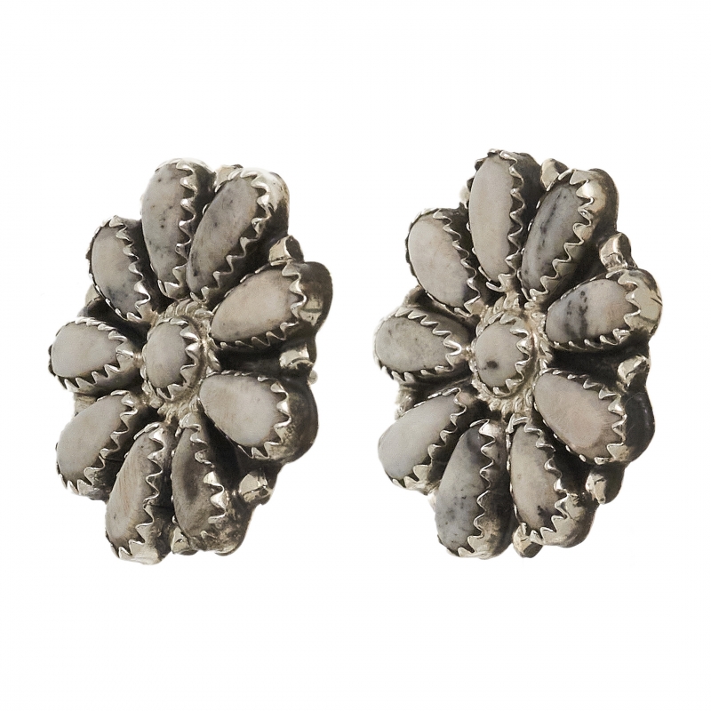 Boucles d'oreilles Cactus Flower White Buffalo sur argent massif BO450 - Harpo Paris