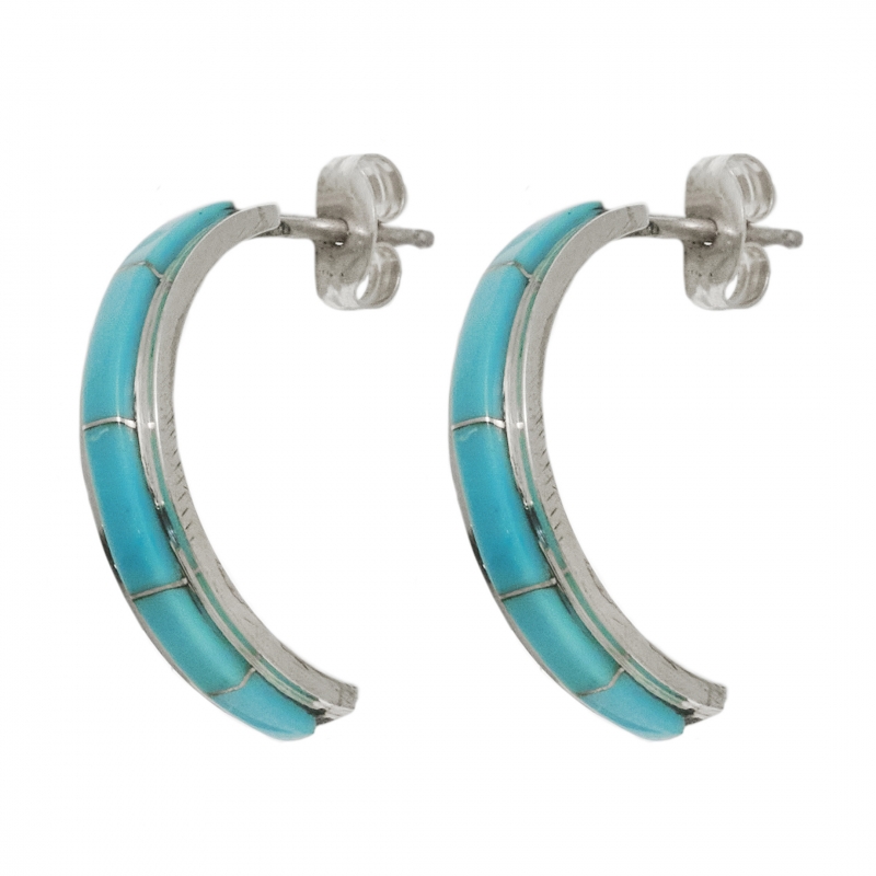 Turquoise inlay and silver earrings BO429 - Harpo Paris