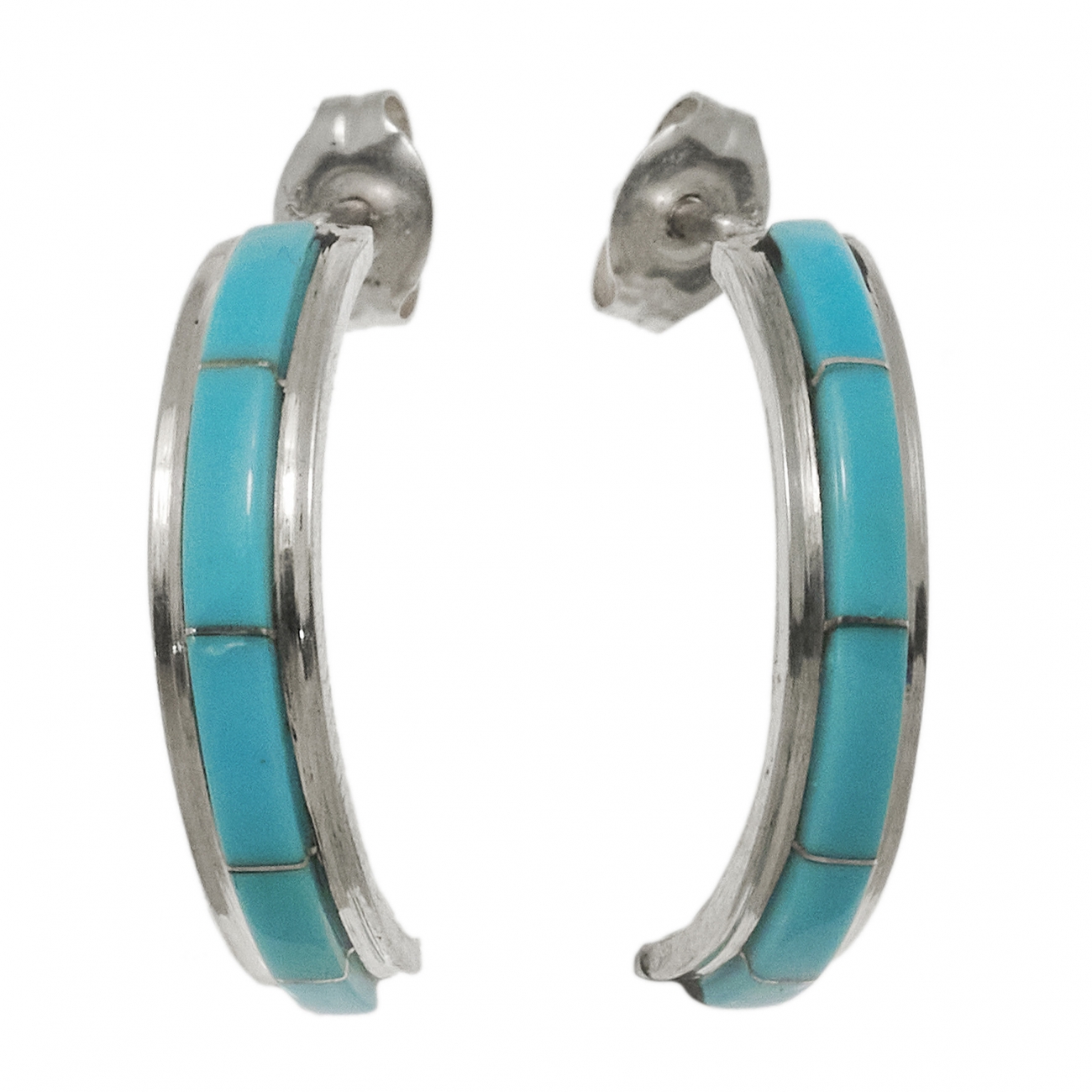 Turquoise inlay and silver earrings BO429 - Harpo Paris