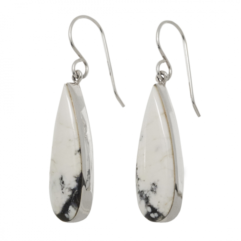 Boucles d'oreilles tranches de White Buffalo cerclées d'argent massif  BO398 - Harpo Paris