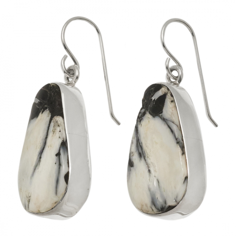 Boucles d'oreilles tranches de White Buffalo cerclées d'argent massif  BO463 - Harpo Paris