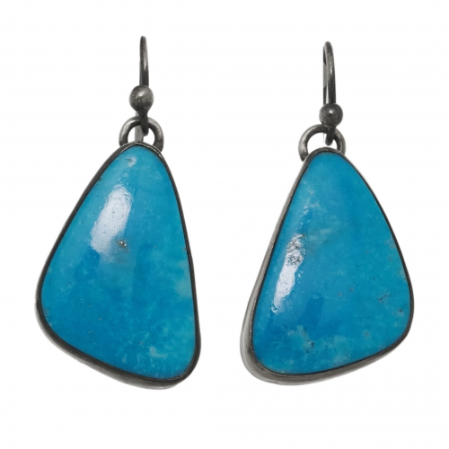 Boucles d'oreilles tranches de turquoise cerclées d'argent massif  BO455 - Harpo Paris