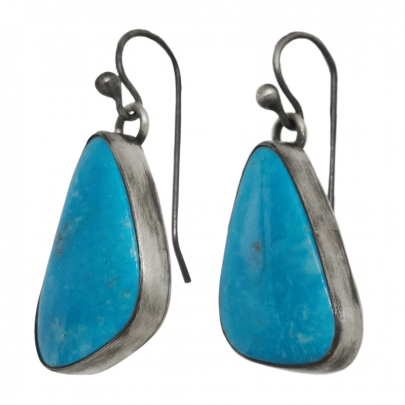 Boucles d'oreilles tranches de turquoise cerclées d'argent massif  BO455 - Harpo Paris