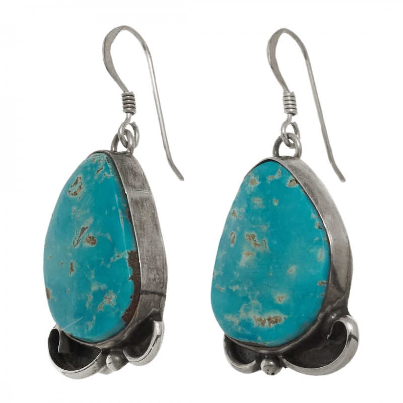 Boucles d'oreilles tranches de turquoise cerclées d'argent massif  BO458 - Harpo Paris