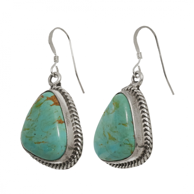 Boucles d'oreilles tranches de turquoise cerclées d'argent massif  BO432 - Harpo Paris