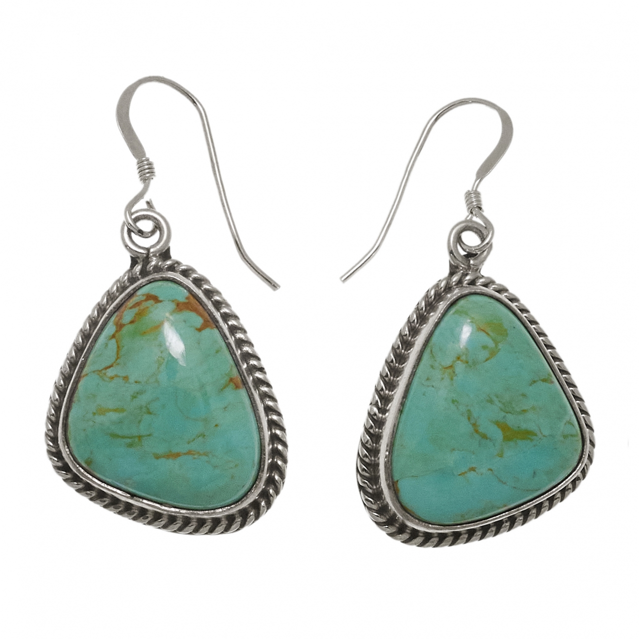 Boucles d'oreilles tranches de turquoise cerclées d'argent massif  BO432 - Harpo Paris