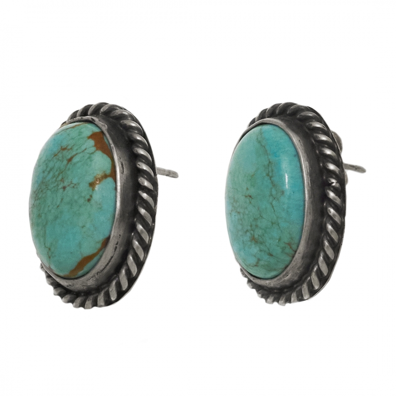 Boucles d'oreilles tranches de turquoise cerclées d'argent massif  BO341 - Harpo Paris