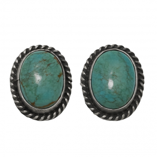 Boucles d'oreilles tranches de turquoise cerclées d'argent massif  BO341 - Harpo Paris