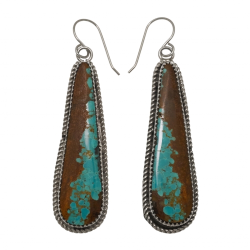 Boucles d'oreilles turquoise cerclées d'argent massif  BO434 - Harpo Paris