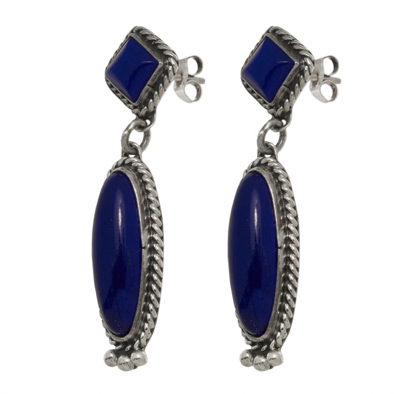 Boucles d'oreilles lapis-lazuli et argent massif  BO436 - Harpo Paris