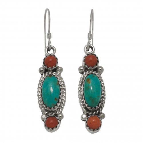 Boucles d'oreilles en turquoise, corail et argent BOw70 - Harpo Paris