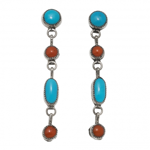 Earrings in turquoise and coral BO441 - Harpo Paris