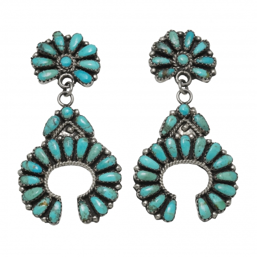 Zuni earrings in turquoise and silver BO454 - Harpo Paris