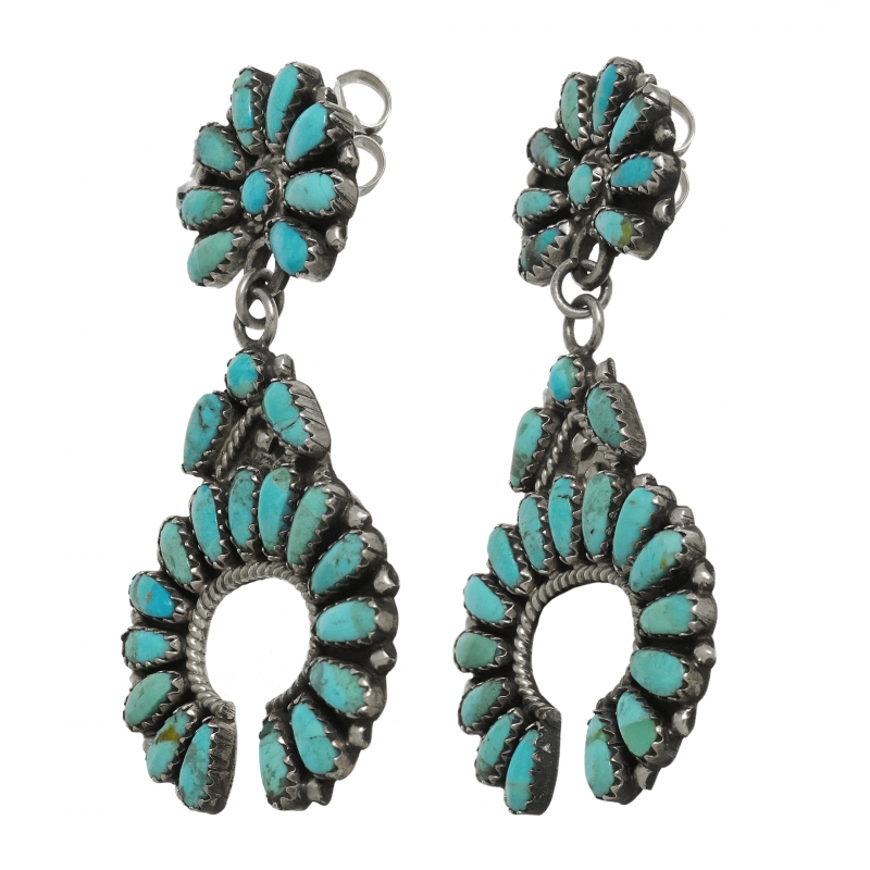 Zuni earrings in turquoise and silver BO454 - Harpo Paris